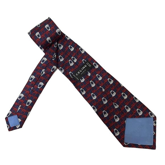 CELINE - Dark Navy Red Multi Men's Tie 93-081325 - Picture 2 of 3